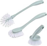 green dish scrub brush kitchen set for pan, pot, and bottle with mini palm brush - 3-pack dish brush set logo