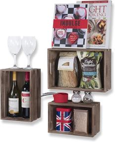 img 2 attached to 🍷 Efficient Storage Solution: Wallniture Rustic Wine Rack Storage Baskets Wall Mount Wooden Crates Walnut Set of 9