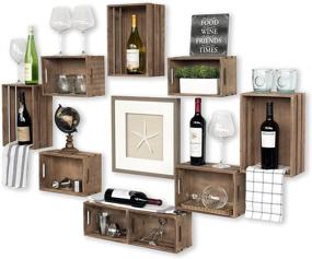 img 4 attached to 🍷 Efficient Storage Solution: Wallniture Rustic Wine Rack Storage Baskets Wall Mount Wooden Crates Walnut Set of 9