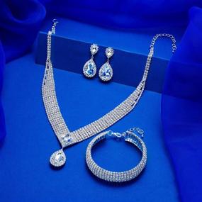 img 1 attached to Свадебный комплект украшений для вечеринки: ринестоновая диадема, ожерелье, браслет, серьги с кристаллами и ринестоновая сумочка для женщин.