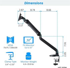 img 1 attached to 💻 Aluminum Single Monitor Arm, Full Motion Gas Spring Adjustable Mount - Ergonomic VESA Desktop Clamp for LCD Computer Screens up to 32 inch - Holds up to 19.8 lbs