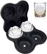 ice cube tray, camkyde 2.5 inch rose ice cube trays, 4 cavity silicone rose ice ball maker mold, easy release large ice cube mold for whiskey, cocktails, bourbon, juice (black) logo