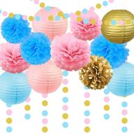 search engine optimized gender reveal party decoration supplies: baby blue and pink paper lantern tissue pom poms flowers for birthday, wedding, bachelorette, baby shower party decorations logo