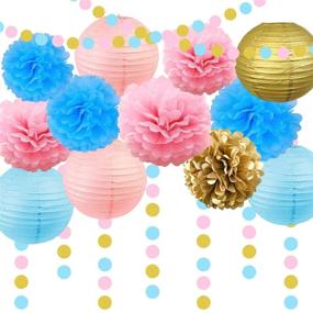 img 4 attached to Search Engine Optimized Gender Reveal Party Decoration Supplies: Baby Blue and Pink Paper Lantern Tissue Pom Poms Flowers for Birthday, Wedding, Bachelorette, Baby Shower Party Decorations