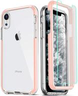 📱 coolqo compatible for iphone xr case with 2 x tempered glass screen protector: pink clear 360 full body coverage | heavy duty shockproof phone protective cover logo