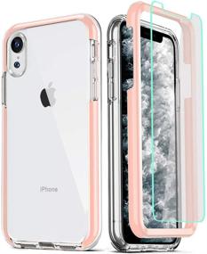 img 4 attached to 📱 COOLQO Compatible for iPhone XR Case with 2 x Tempered Glass Screen Protector: Pink Clear 360 Full Body Coverage | Heavy Duty Shockproof Phone Protective Cover