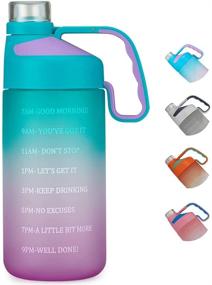 img 4 attached to EAILGORL Motivational Time Marker Water Bottle for Sports and Fitness Enthusiasts - BPA Free, Leakproof, Reusable Flip Top Bottle (A4-Green/Purple Gradient)