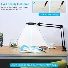 img 2 attached to 🔍 VEEMAGNI 5X Magnifying Desk Lamp with Clamp, 8-Diopter Glass Lens, 3 Color Modes, Stepless Dimming, Adjustable Swivel Arm, LED Lighted Magnifier Light for Repair, Reading, Close Work, Craft - Black