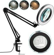 🔍 veemagni 5x magnifying desk lamp with clamp, 8-diopter glass lens, 3 color modes, stepless dimming, adjustable swivel arm, led lighted magnifier light for repair, reading, close work, craft - black логотип