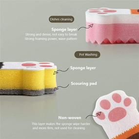 img 2 attached to 🐱 Set of 6 ORYOUGO Cute Cat Claw Kitchen Sponges Dish Scrubber Bowl Pot Non-Scratch Scouring Pads - Home Dishes Washing Cleaning Tool in Pink and Yellow