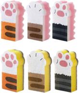 🐱 set of 6 oryougo cute cat claw kitchen sponges dish scrubber bowl pot non-scratch scouring pads - home dishes washing cleaning tool in pink and yellow logo