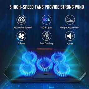 img 3 attached to 💻 Laptop Cooling Pad Cooler Stand with 5 Fans, Adjustable Speed, RGB Light, 7 Height Adjustment Options, 2 USB Ports, Slim & Portable Design | Compatible with 12-17.3 inch Laptops