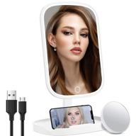 💡 portable light up vanity mirror with phone holder - rechargeable, 10x magnification, 3 color lighting, dimmable touch screen, tabletop cosmetic mirror logo