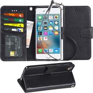 📱 arae case for iphone 6s / iphone 6, premium pu leather wallet flip case [wrist strap] with [kickstand feature], id & credit card pockets - for iphone 6s / 6 4.7 inch (black) logo