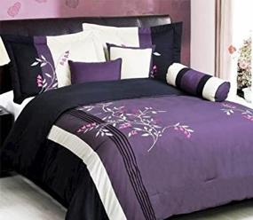 img 1 attached to 🛏️ Enhance Your Twin Size Bedding with the Grand Linen 5 Piece Modern Oversize Purple/White/Pink/Black Vine Embroidered Comforter Set