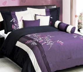 img 2 attached to 🛏️ Enhance Your Twin Size Bedding with the Grand Linen 5 Piece Modern Oversize Purple/White/Pink/Black Vine Embroidered Comforter Set