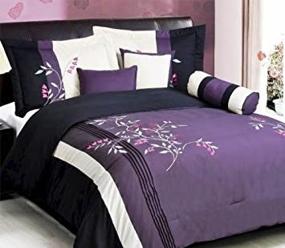 img 4 attached to 🛏️ Enhance Your Twin Size Bedding with the Grand Linen 5 Piece Modern Oversize Purple/White/Pink/Black Vine Embroidered Comforter Set