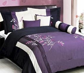 img 3 attached to 🛏️ Enhance Your Twin Size Bedding with the Grand Linen 5 Piece Modern Oversize Purple/White/Pink/Black Vine Embroidered Comforter Set