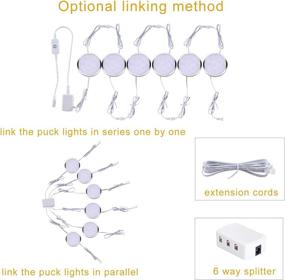 img 1 attached to Linkable LED Under Cabinet Lighting Kit - 6 Pack Puck Lights with Touch Dimmer - Wired Plug in for Curio Bar, Kitchen, Cupboard, Bookcase, Closet Furniture - Daywhite 6000K