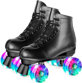 img 4 attached to Perzcare Roller Skates: Classic High-top PU Leather Shoes for Women 🛼 & Men - Ideal for Beginners & Professionals, Indoor/Outdoor Four-Wheel Skates for Unisex