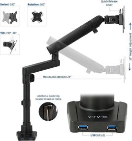 img 2 attached to 💻 Premium Aluminum Single Monitor Desk Mount Stand with Full Motion Lift Engine Arm, Pole Extension, USB Ports - Fits 32 inch Screens, V101BDU