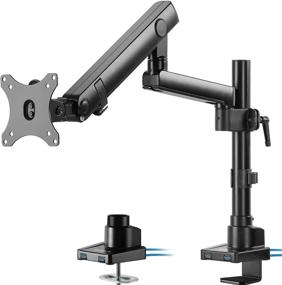 img 4 attached to 💻 Premium Aluminum Single Monitor Desk Mount Stand with Full Motion Lift Engine Arm, Pole Extension, USB Ports - Fits 32 inch Screens, V101BDU