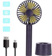 usb rechargeable handheld fan - portable mini personal electric fan with 3 speeds for office, room, outdoor, household, and traveling - dark purple logo
