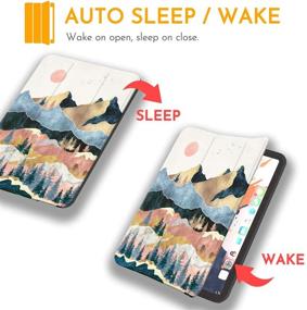 img 1 attached to 🏔️ Hepix iPad Air 4th Generation 2020 Case - Mountain Landscape, Pencil Holder, Auto Sleep/Wake, Sun Painting Trifold Shell, Protective 10.9 Cover, Wireless Charging, Trees