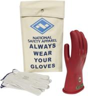 national safety apparel class 00 red rubber voltage insulating glove kit with leather protectors logo