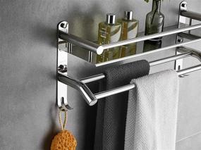 img 3 attached to 🛁 YNTALL Bathroom Shelf with Towel Bar and Rail - Stainless Steel Wall Mounted Shower Storage Rack - Square Style 16 Inch