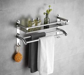 img 1 attached to 🛁 YNTALL Bathroom Shelf with Towel Bar and Rail - Stainless Steel Wall Mounted Shower Storage Rack - Square Style 16 Inch