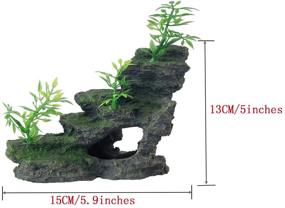 img 1 attached to 🐠 FEDOUR Aquarium Mountain View Stone Ornament: Enhance Your Fish Tank with Moss Tree Rock Cave Landscape and 6pcs Artificial Plants