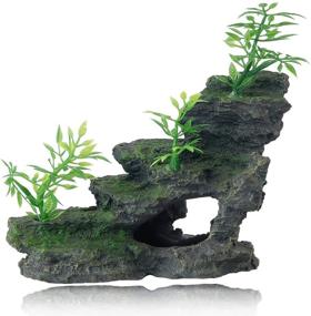 img 4 attached to 🐠 FEDOUR Aquarium Mountain View Stone Ornament: Enhance Your Fish Tank with Moss Tree Rock Cave Landscape and 6pcs Artificial Plants