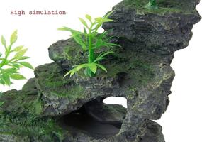 img 2 attached to 🐠 FEDOUR Aquarium Mountain View Stone Ornament: Enhance Your Fish Tank with Moss Tree Rock Cave Landscape and 6pcs Artificial Plants