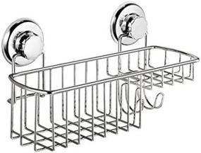 img 3 attached to 🚿 Efficient and Stylish HASKO Accessories Stainless Steel Shower Caddy Basket - Ultimate Shampoo Organizer with Vacuum Suction Cup, Soap Holder and Hooks for Bathroom Storage - Chrome Finish