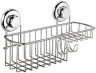 🚿 efficient and stylish hasko accessories stainless steel shower caddy basket - ultimate shampoo organizer with vacuum suction cup, soap holder and hooks for bathroom storage - chrome finish logo