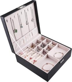 img 1 attached to Premium Senior Black Jewelry Box for Women Girls - 2 Layer 30 Compartments Storage Case for Necklaces, Earrings, and Rings - Organizer and Display Holder