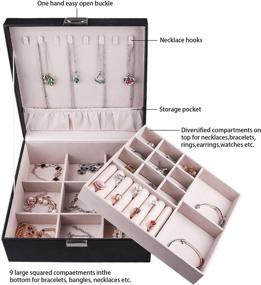 img 3 attached to Premium Senior Black Jewelry Box for Women Girls - 2 Layer 30 Compartments Storage Case for Necklaces, Earrings, and Rings - Organizer and Display Holder