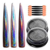 🦄 holographic unicorn chrome nail powder: sparkling rainbow glitter for stunning mirror effect nails - includes sponge applicators and fine holographic nail polish (0.04oz/1g) logo