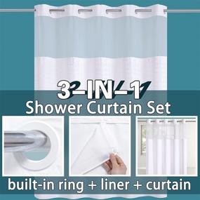 img 2 attached to 🛁 Conbo Mio Hotel Style Fabric Shower Curtain with Snap-in Liner - No Hooks Required | Waterproof & Machine Washable | Check-White, 71" x 74