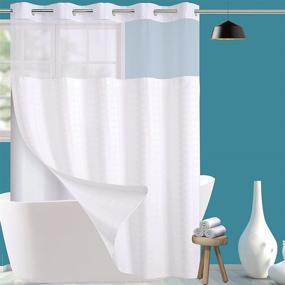 img 4 attached to 🛁 Conbo Mio Hotel Style Fabric Shower Curtain with Snap-in Liner - No Hooks Required | Waterproof & Machine Washable | Check-White, 71" x 74