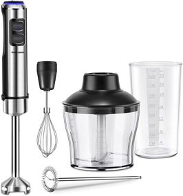 img 4 attached to 🔪 REDMOND 5-In-1 Hand Blender Immersion Set - Stainless Steel Stick Blender with Egg Whisk, Food Chopper, Mixing Beaker, Milk Frother - 500W, Black