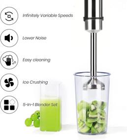 img 1 attached to 🔪 REDMOND 5-In-1 Hand Blender Immersion Set - Stainless Steel Stick Blender with Egg Whisk, Food Chopper, Mixing Beaker, Milk Frother - 500W, Black