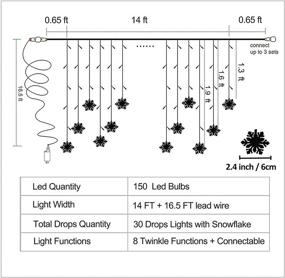 img 3 attached to 🎄 150 LED Icicle Lights with Snowflake, Color Changing 8 Twinkle Modes Curtain Lights - Outdoor Christmas Lights, Holiday Wedding Party Decorations (Warm White & Multicolor)