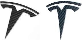 img 1 attached to Enhance Your Tesla Model Y with 4-pc Carbon Fiber Black Logo Decal Wrap