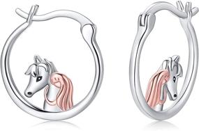 img 4 attached to 🐴 Horse Earrings - 925 Sterling Silver Small Hoops for Women & Girls | Horse Jewelry Gifts