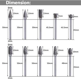 img 1 attached to 🔩 Yakamoz 10-Piece Double Cut Tungsten Steel Solid Carbide Rotary Burrs Set with 1/8" (3mm) Shank Twist Drill Bit for Woodworking, Drilling, Carving, and Engraving with Rotary Tools