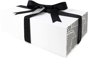 img 3 attached to Top-rated Holiday White Gift Box with Ribbon + Tissue Paper - Ideal for Gorgeous Presentations - Small Size: 12 x 7 x 4 inches (Black Graphic)