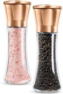 🧂 levav premium copper salt and pepper grinder set - elegant brushed pepper mill and salt mill with adjustable ceramic rotor - 6 oz glass tall body - stylish salt and pepper shakers, set of 2 logo