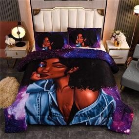 img 3 attached to African American Cool Girl Comforter Sets Queen Purple, Black Woman Microfiber Galaxy Bedding Quilt Sets for Ladies Girls - Purple Queen
